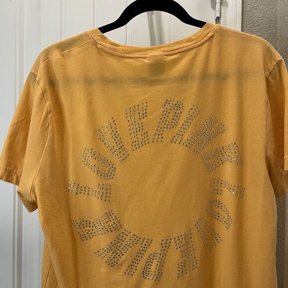 PINK Victorias Secret Women Shirt M Orange Rhinestone Bling Crew Neck Pullover - Picture 8 of 11